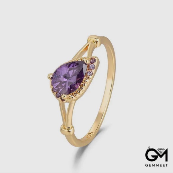 Vintage Amethyst Gold Plated Drop Ring - Picture 5 of 5